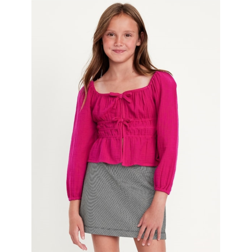 Oldnavy Long-Sleeve Double-Weave Bow Top for Girls