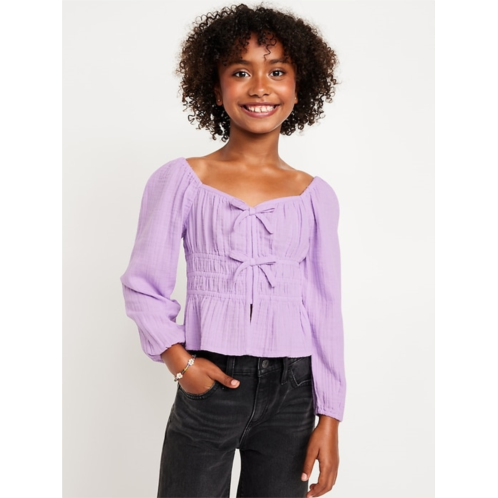 Oldnavy Long-Sleeve Double-Weave Bow Top for Girls