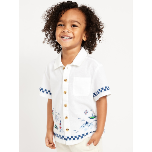 Oldnavy Printed Short-Sleeve Linen-Blend Shirt for Toddler Boys