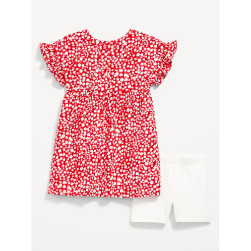 OldNavy Printed Flutter-Sleeve Dress and Biker Shorts Set for Toddler Girls