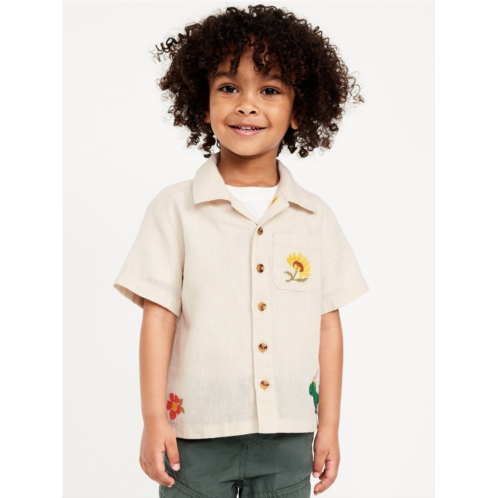 OldNavy Embroidered Short-Sleeve Linen-Blend Shirt for Toddler Boys