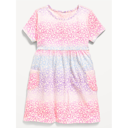 OldNavy Short-Sleeve Ribbed Fit and Flare Pocket Dress for Toddler Girls