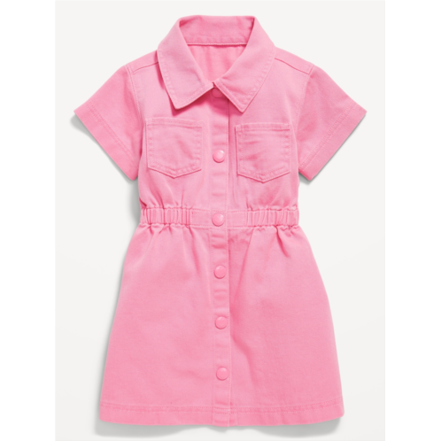 OldNavy Short-Sleeve Cinched-Waist Twill Dress for Toddler Girls