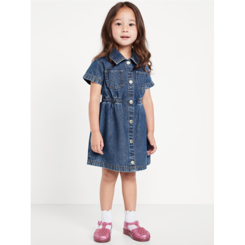 OldNavy Short-Sleeve Cinched-Waist Jean Dress for Toddler Girls