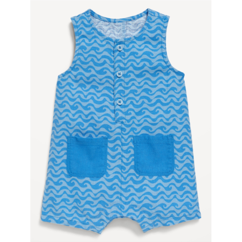 OldNavy Sleeveless Linen-Blend Henley One-Piece Romper for Baby