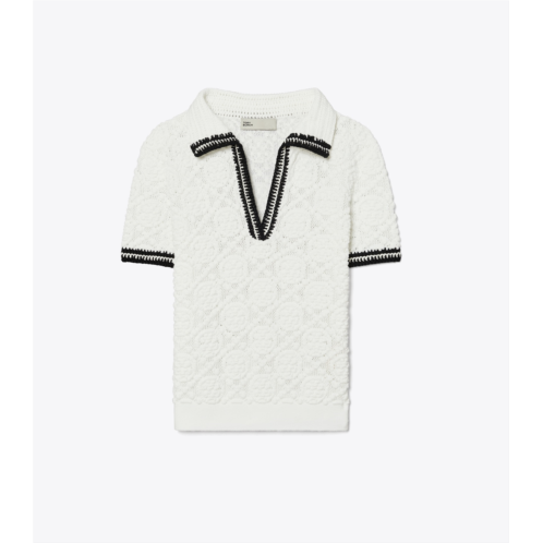 Tory Burch COTTON POINTELLE KNITTED POLO SHIRT