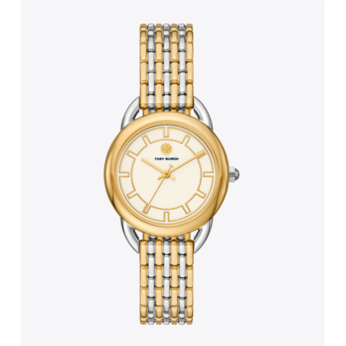 Tory Burch RAVELLO WATCH, TWO-TONE GOLD/STAINLESS STEEL/IVORY, 32 X 40 MM
