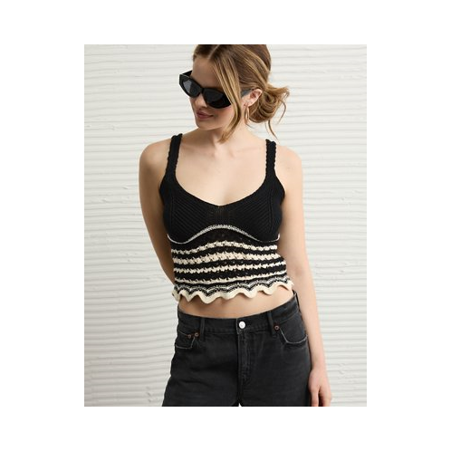 American Eagle AE V-Neck Pointelle Striped Tank Top