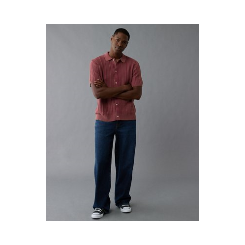 American Eagle AE Weekend Washed Button-Up Sweater Polo Shirt