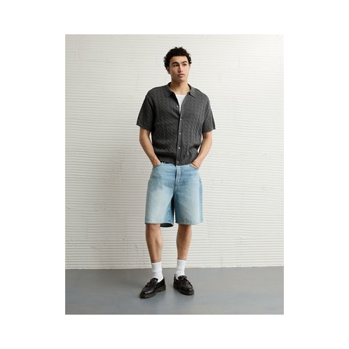 American Eagle AE Weekend Cable Knit Button-Up Sweater Polo Shirt
