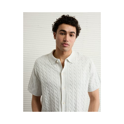 American Eagle AE Weekend Cable Knit Button-Up Sweater Polo Shirt