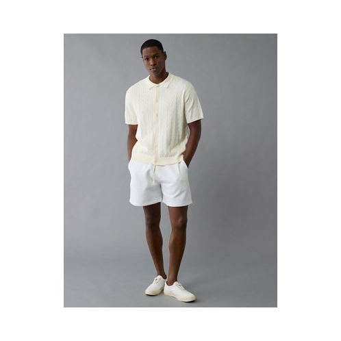 American Eagle AE Weekend Cable Knit Button-Up Sweater Polo Shirt