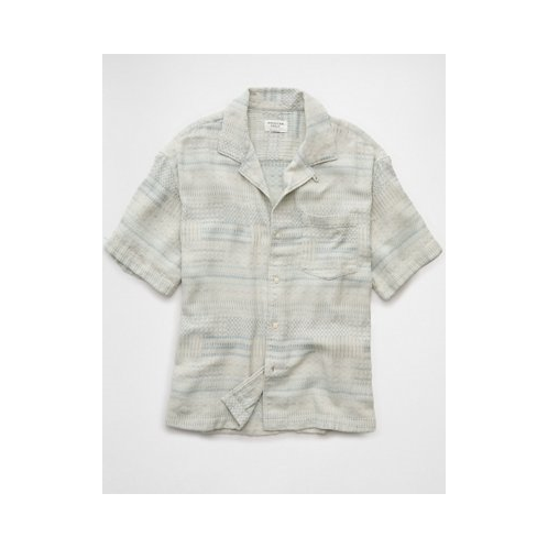 American Eagle AE Poolside Textured Striped Button-Up Shirt