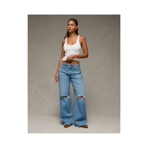American Eagle AE Dreamy Drape Stretch Curvy Ripped Super High-Waisted Baggy Wide-Leg Jean