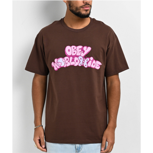 Obey Flutter Globe Brown T-Shirt | Zumiez