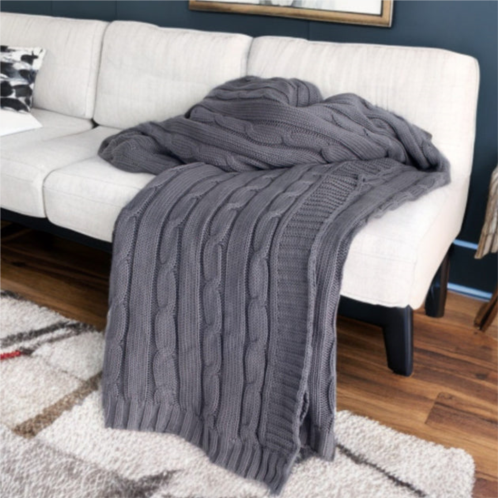 Homezia light gray knitted 100% cotton throw blanket