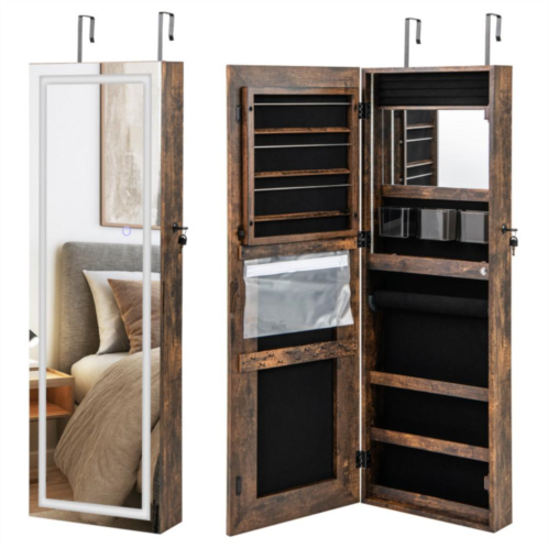 Hivvago 42.5 inches lockable jewelry mirror wall cabinet with 3-color led lights-rustic brown