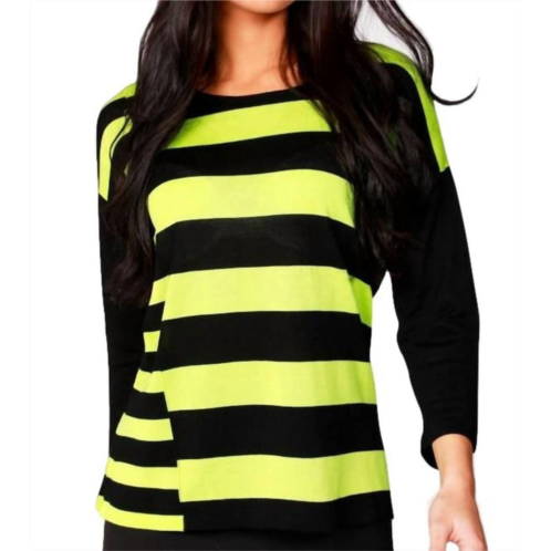 ANGEL 3/4 sleeve stripe scoop neck sweater in black/kiwi