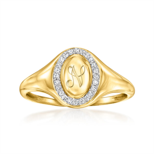 RS Pure by ross-simons diamond personalized oval signet ring in 14kt yellow gold