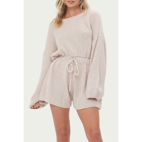 Fore drawstring-waist ribbed-knit romper in beige