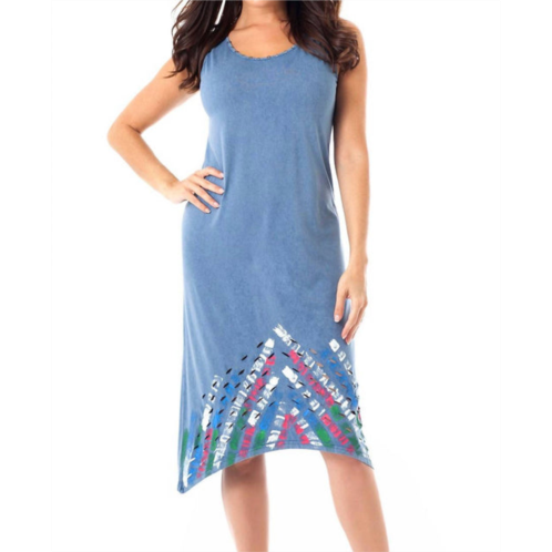 ANGEL hand painted laser cut maxi dress in denim