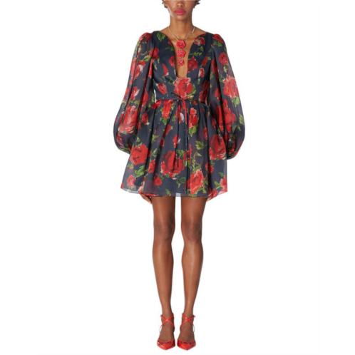 Carolina Herrera balloon sleeve deep u silk mini dress