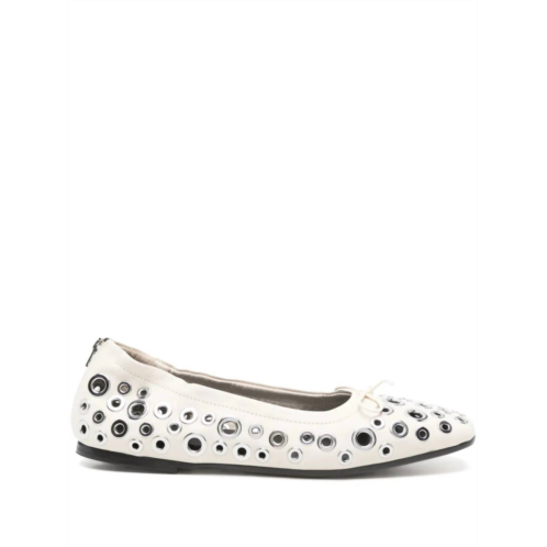 GOLDEN GOOSE womens amy eyelet zip ballet flat shoes in butter