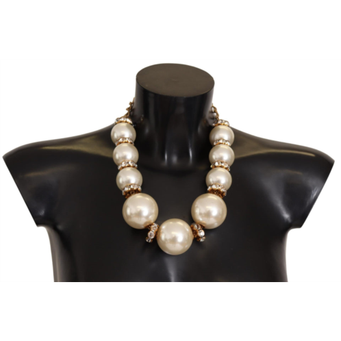 Dolce & Gabbana elegant faux ivory charm necklace with crystal womens accents