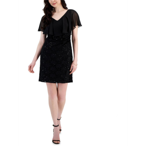 Connected Apparel petites womens chiffon overlay lace sheath dress