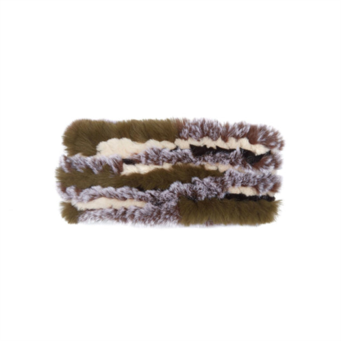 Jocelyn womens faux fur knitted headband in olive multi