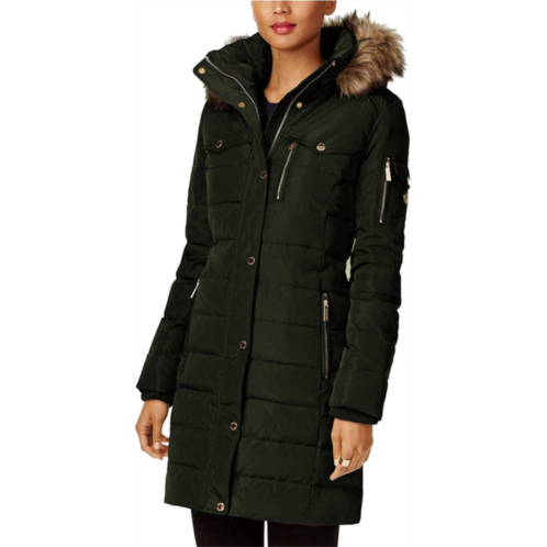 MICHAEL KORS down fill faux fur hood 3/4 puffer coat in dark moss