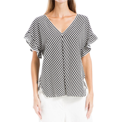 Max Studio flutter sleeve v-neck stripe knit top