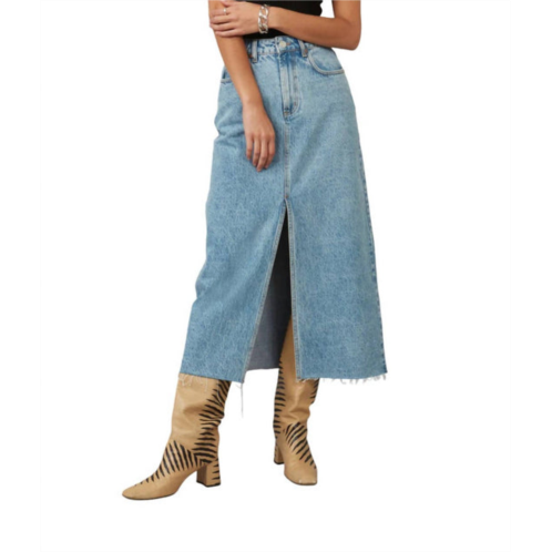 LOLA JEANS halston denim maxi skirt with front slit in vintage ice blue