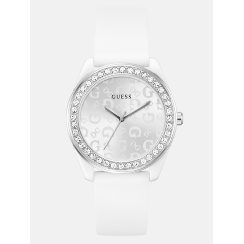 Guess Factory silver-tone logo and white silicone analog watch