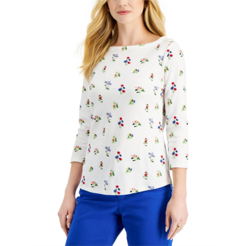 Charter Club womens floral print boatneck pullover top