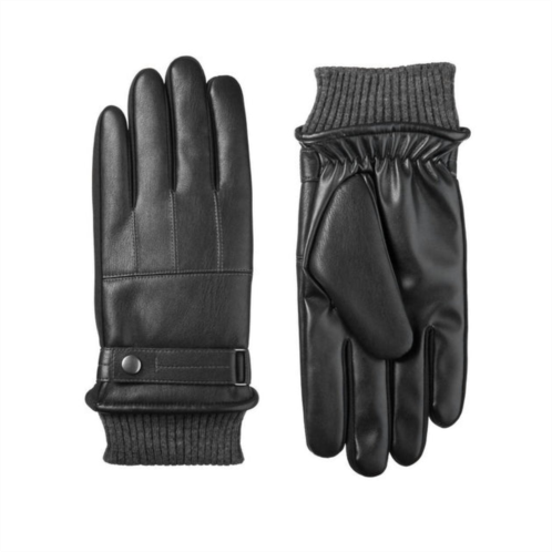 Isotoner mens faux leather sleek heat winter gloves in black