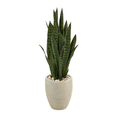 HomPlanti sansevieria artificial plant in sand colored planter 40