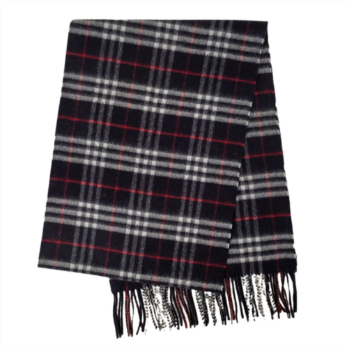 Burberry navy vintage checker cashmere long scarf with fringe