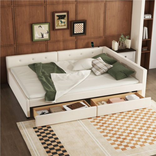 Streamdale Furniture streamdale queen size upholstered platform bed with usb and 2 drawers
