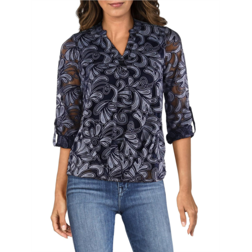 NY Collection petites womens floral print v-neck pullover top