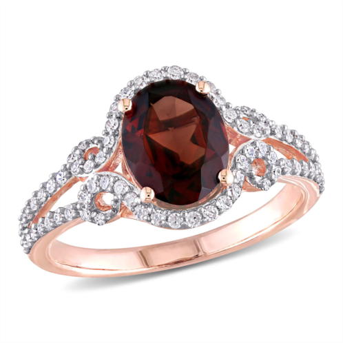Mimi & Max 2 1/10ct tgw garnet 1/3ct tw diamond halo ring 10k rose gold