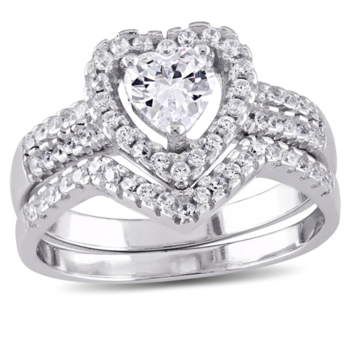 Mimi & Max 1 3/8ct tgw heart-shape cubic zirconia halo bridal set in sterling silver