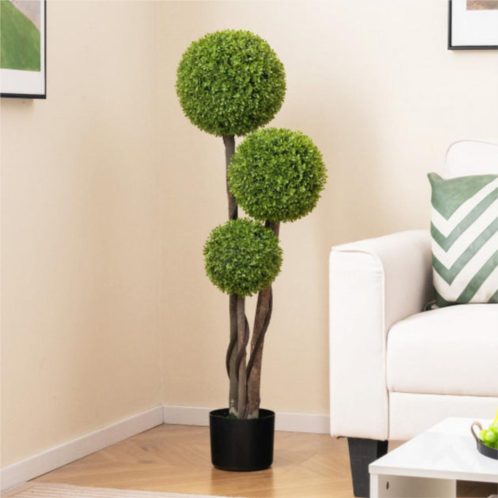 Hivvago 4 ft artificial boxwood topiary ball tree in weighted pot with triple ball