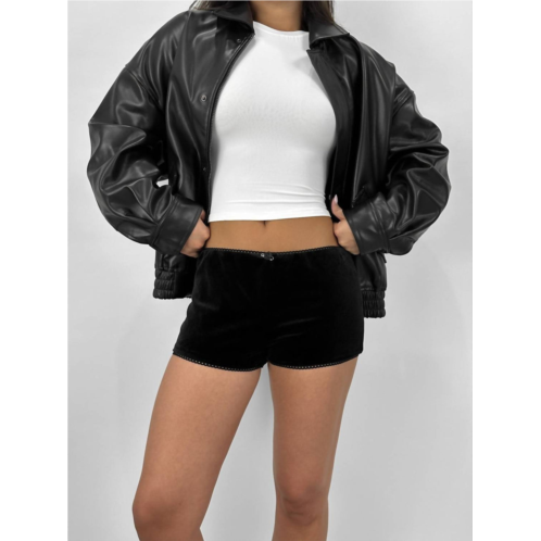 NIA velvet micro mini shorts in black