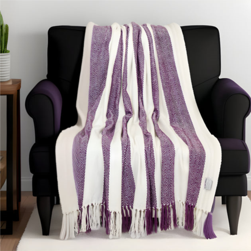 Homezia purple woven cotton throw blanket