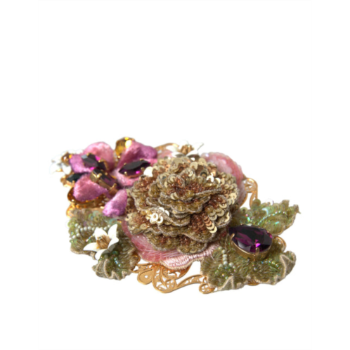 Dolce & Gabbana brass floral crystal sequined hair womens clip