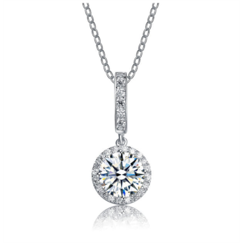 Genevive sterling silver white gold plated with clear round cubic zirconia drop pendant necklace