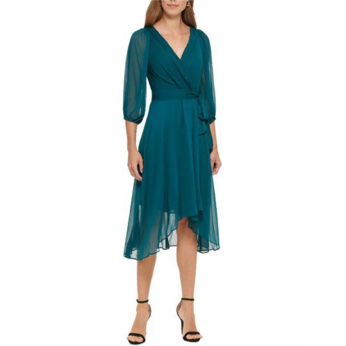 DKNY womens v-neck midi wrap dress