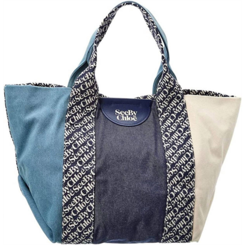 See by Chloe laetizia canvas tote bag in royal navy blue