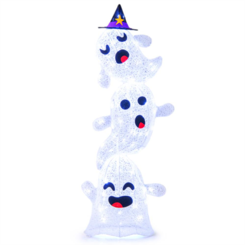 Hivvago 4 ft lighted standing halloween decoration stacked ghosts with 120 led lights